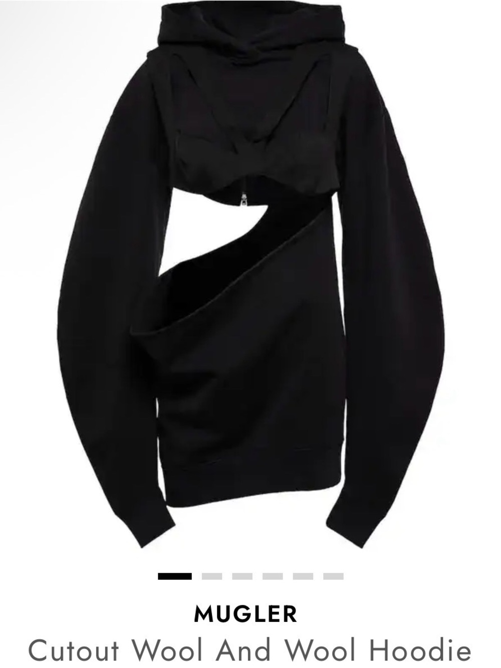 Size: M Mugler Black Sculptural Cutout Wool Hoodie Sweater